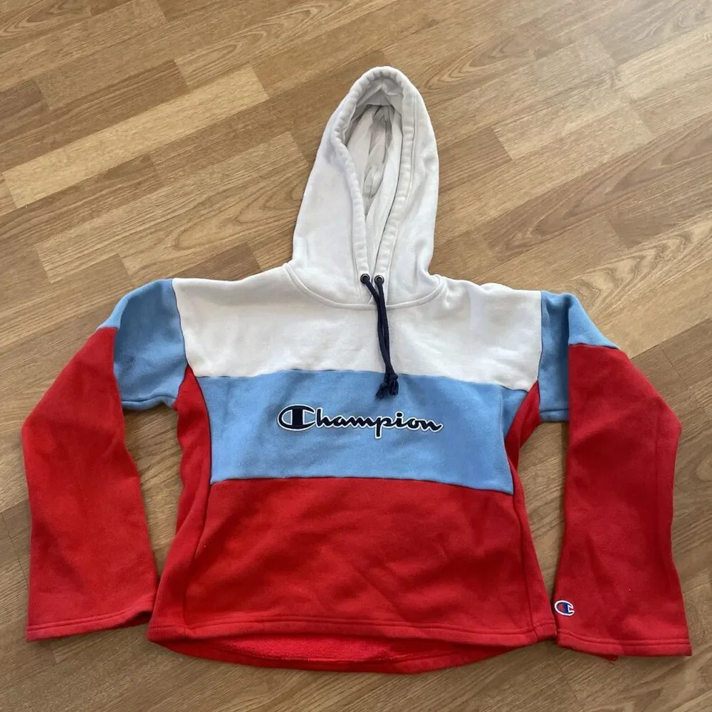 Vintage Y2K Champion Reverse Weave Color Block Cropped Hoodie Sweatshirt Size M - Picture 6 of 12